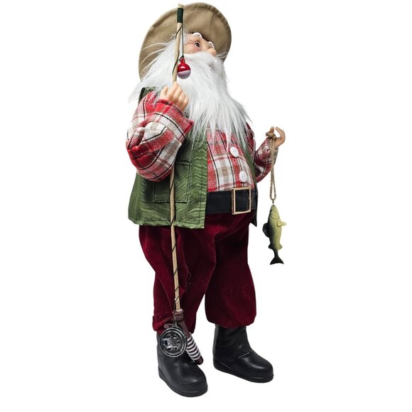 Fisherman Fishing Festive Upright 18" Santa Christmas Table Decoration - Picture 2 of 4